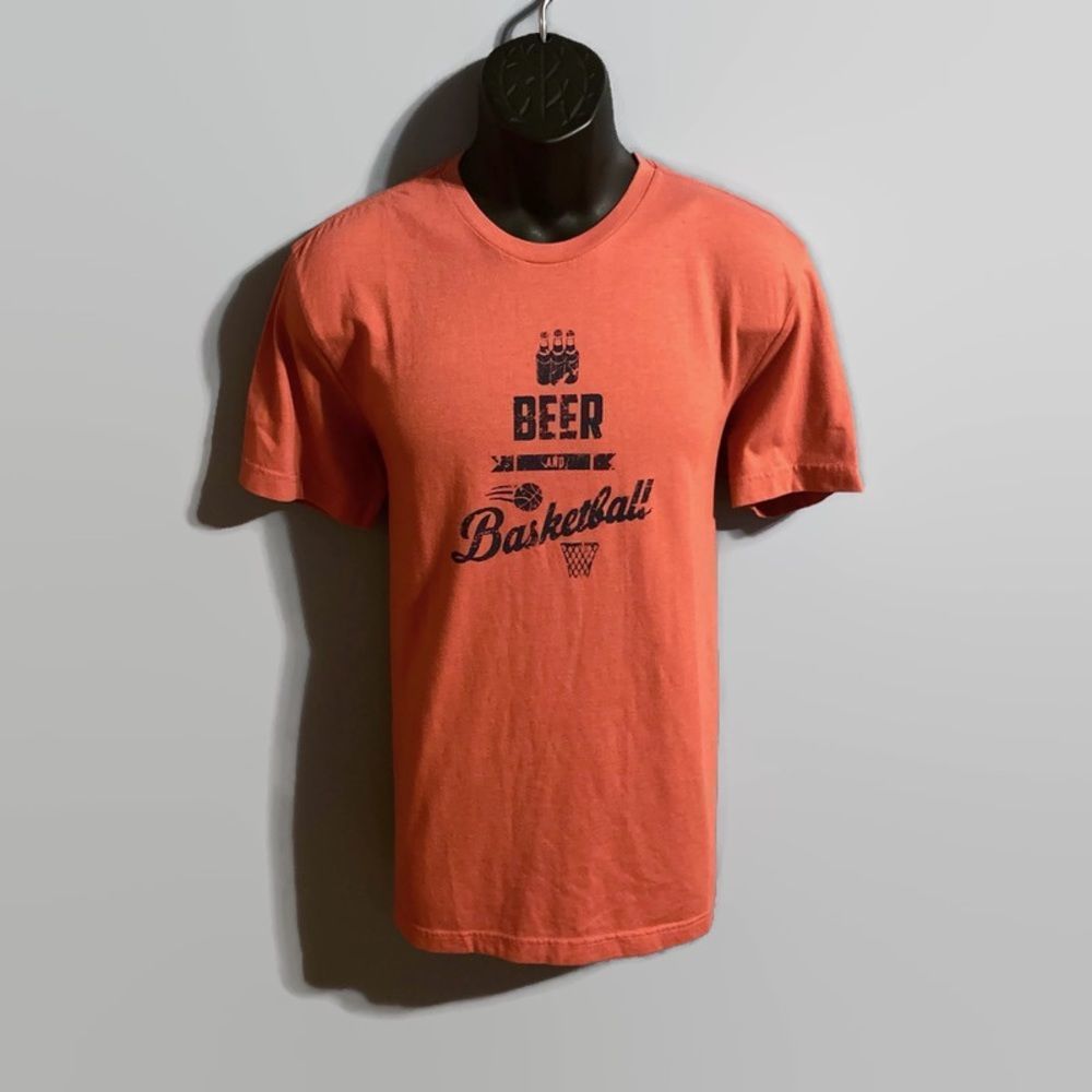 G.H. BASS & CO. Men’s Red Short Sleeve (Beer And Basketball) Graphic T-Shirt